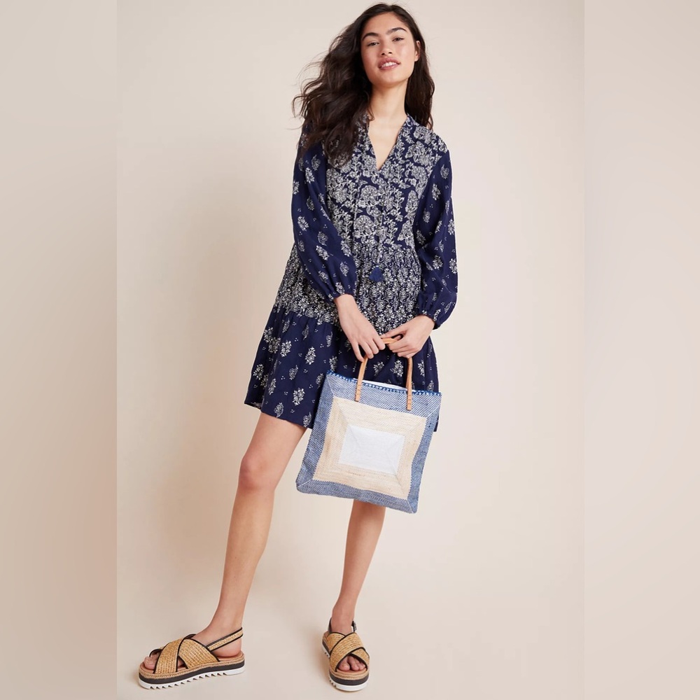 Anthropologie Maeve Carlita Tiered Tunic Dress XS Boho Long Sleeve Floral